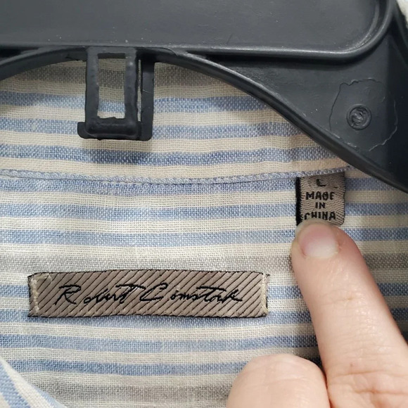 Robert Comstock Men's Luxury Blue White Stripe 100% Linen Button‎ Dress Shirt L - Picture 3 of 5
